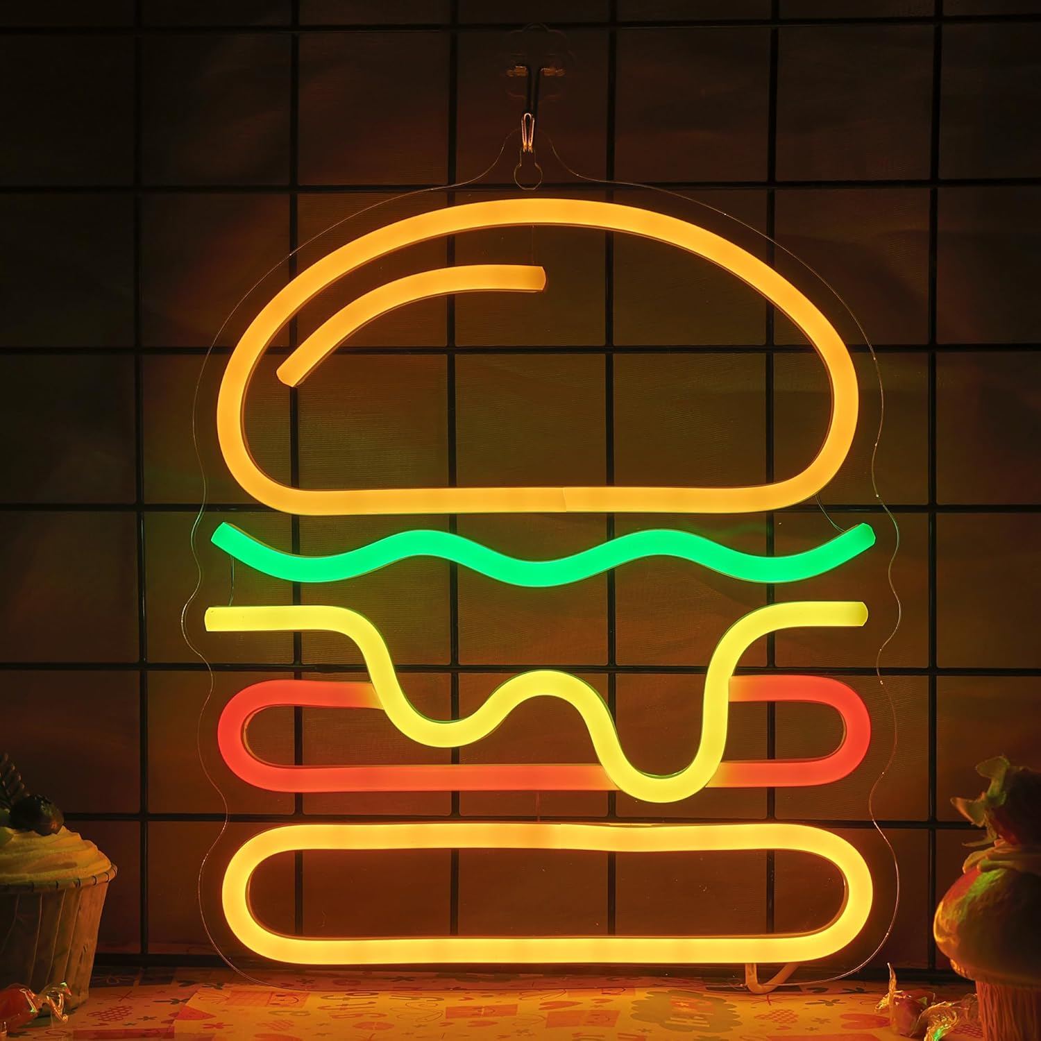 Commercial Kitchen Light - Burger Neon Sign met gelaagde kaas