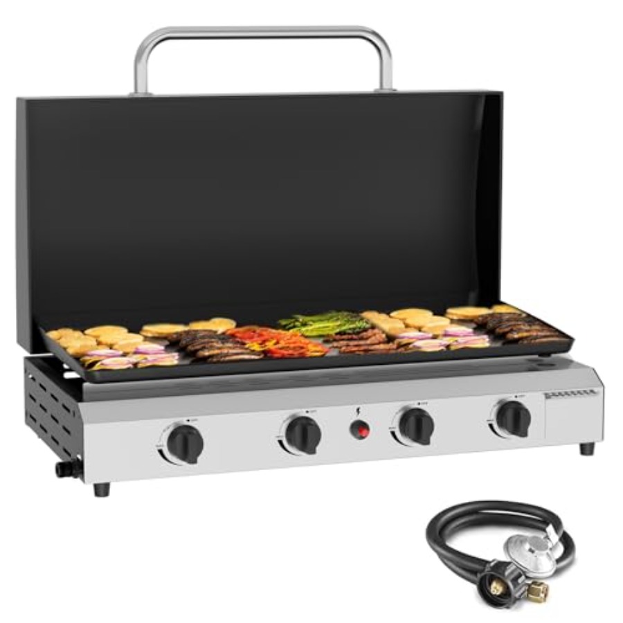 Electric Griddle Flat Top - 4-pits gasgrill met deksel - 30