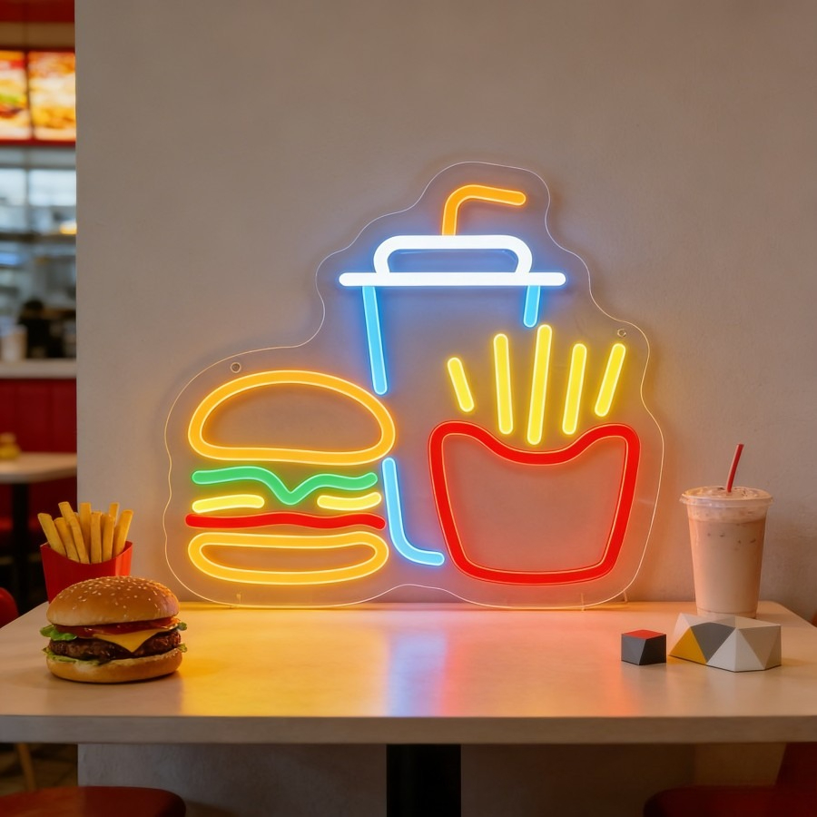 Commercial Kitchen Light - Burger Fries Drink Fastfood LED Neon